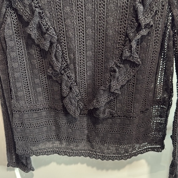 Sezane Black Lace Madeleine Ruffle Blouse - Picture 3 of 14